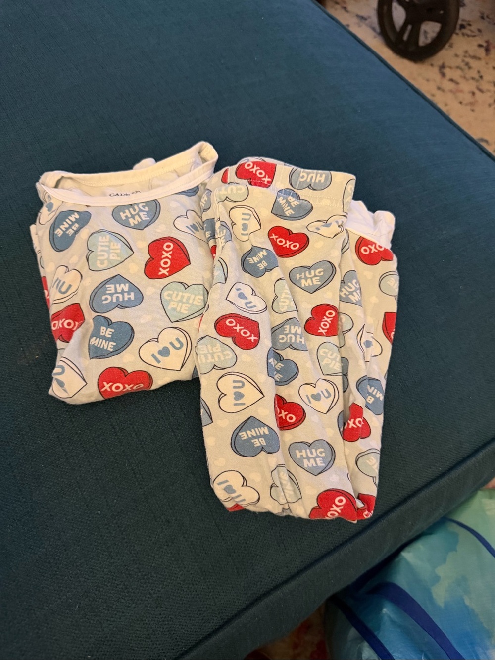 Caden Lane- Kids Light Blue Heart-Print Pajama Set - Candy Hearts Design